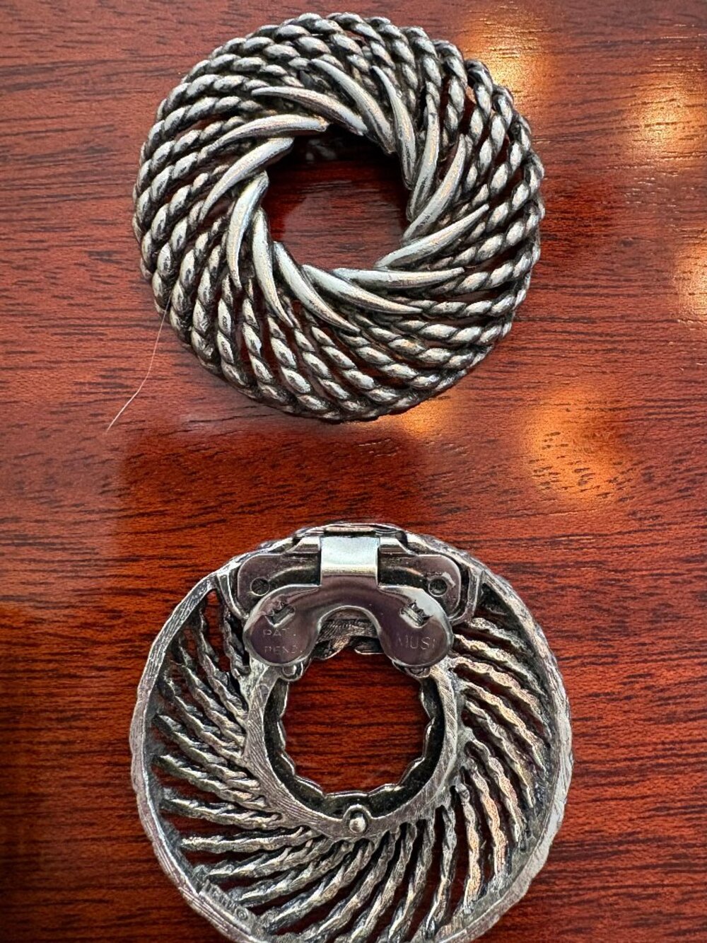 Pair of vintage MUSI silver-tone twisted rope shoe buckles